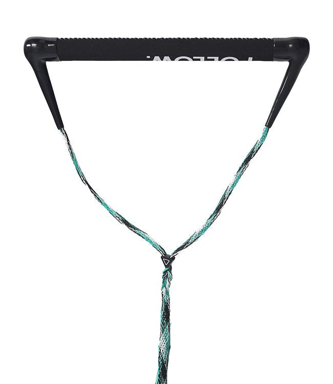 Follow Team Wake Handle Teal/Hex - studio view of the 15-inch narrow suede wakeboard handle