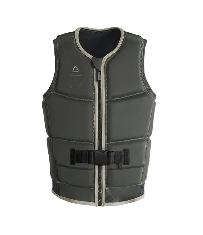 Follow Affiliate Olive Mens Life Vest - front view of Level 50S certified segmented neoprene flex panels