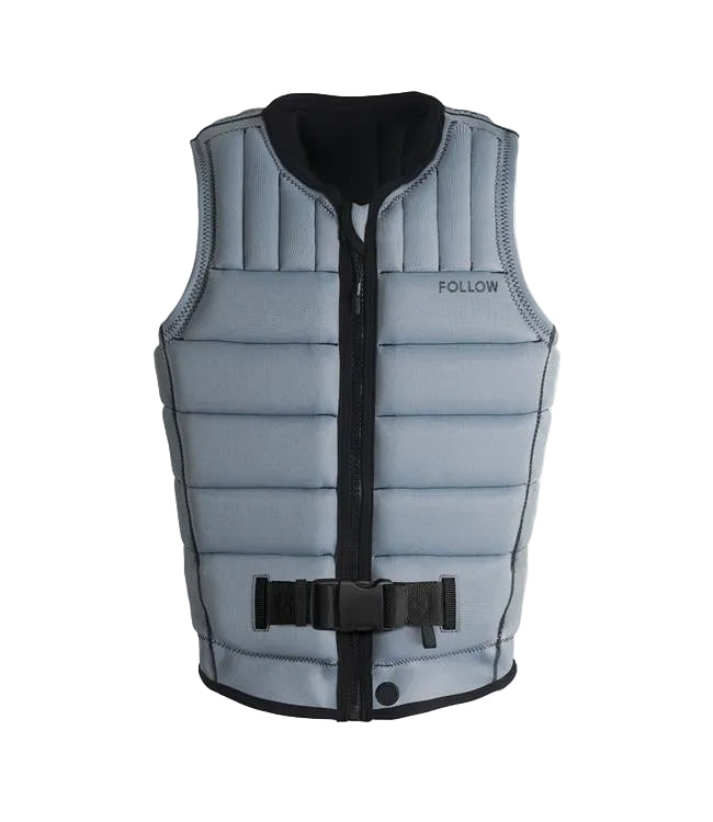 Follow Total Light Blue Mens Life Vest - front view of Level 50S certified segmented foam panels