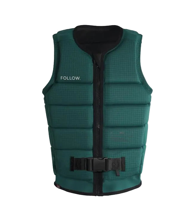 Follow P1 Traction Emerald Mens Life Vest - front view of Level 50S certified 4-way stretch panels