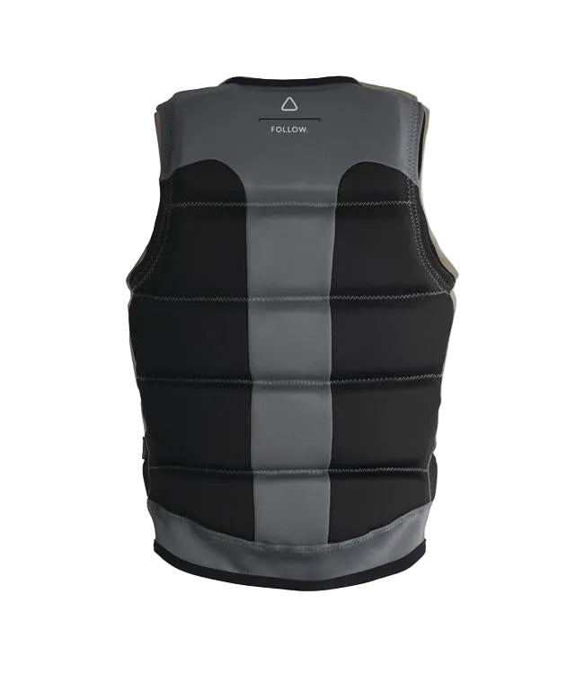 Follow Global Youth Black/Grey Life Vest - back view showing segmented foam panels for young riders