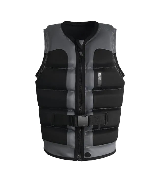 Follow Global Youth Black/Grey Life Vest - front view of Level 50S certified foam panels for teens
