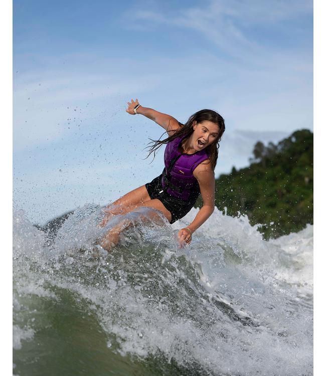 Follow Cleo Grape Womens Life Vest worn during a deep-water start behind the boat