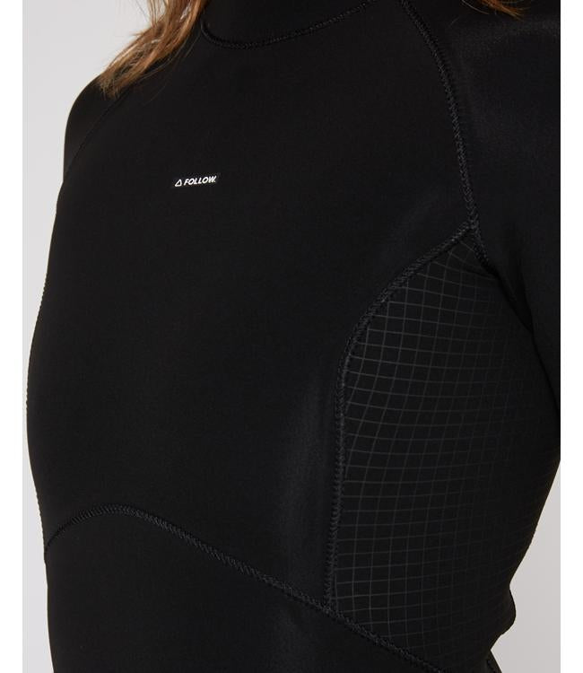 Follow P1 Womens Spring Suit Black - detail of the neoprene seams and stretch construction
