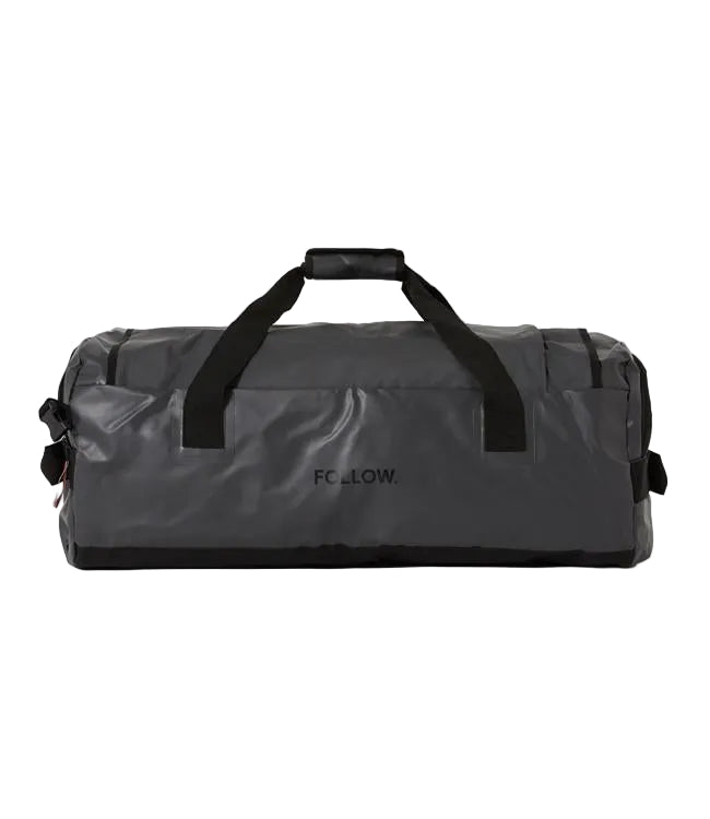 Follow Life Duffle Bag Charcoal - studio view of the waterproof PVC ripstop gear duffle with logo