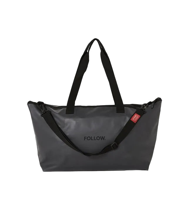 Follow Life Tote Bag Charcoal - studio view of the waterproof PVC ripstop tote with sealed zip