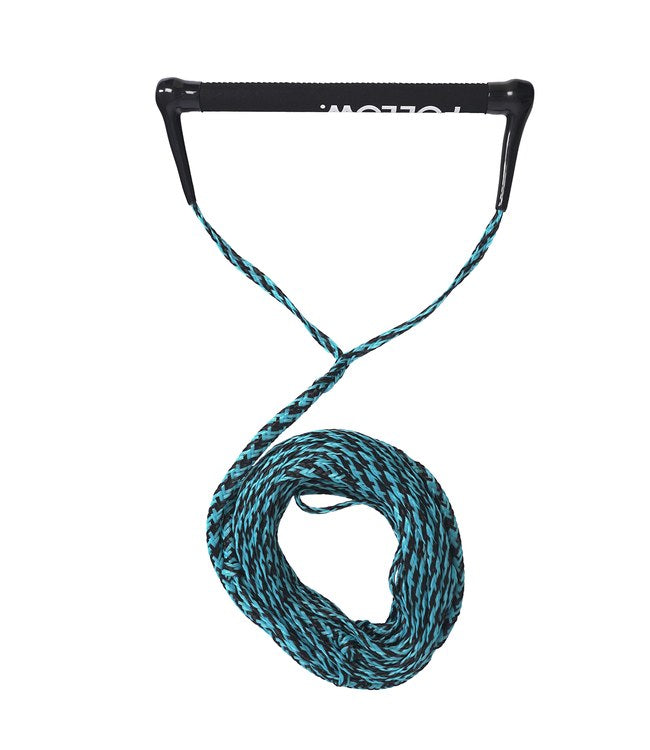 Follow Basic Blue Wake Rope and Handle - top view of the padded 15-inch handle and low-stretch line