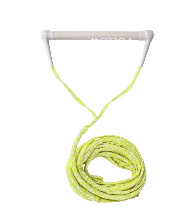 Follow Basic Fluro Yellow Wake Rope and Handle - top view of 15-inch handle and low-stretch mainline
