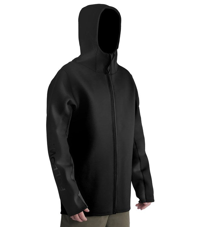 Follow Company Neo Jacket Black - front view of the 2mm Quad-S stretch neoprene with full front zip