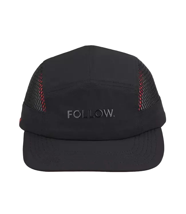 Follow Aqua Cap - top-down view showing the curved brim and stitched panel construction