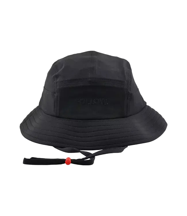 Follow Aqua 360 Bucket Hat - front view of the wide-brim design with Coolmax moisture-wicking sweatband