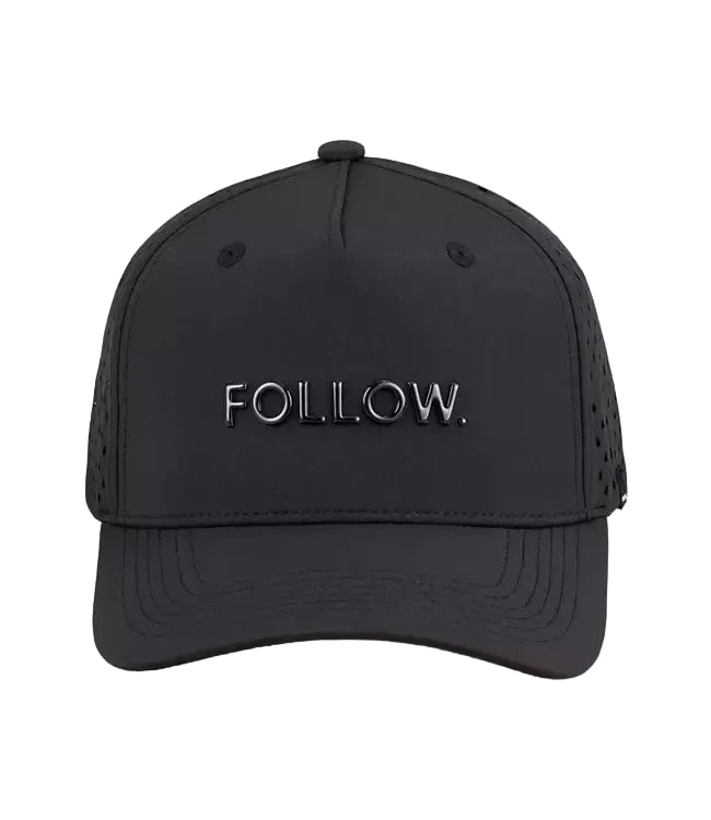 Follow Curved All Day Cap Black - front view of the curved six-panel brim and embroidered logo