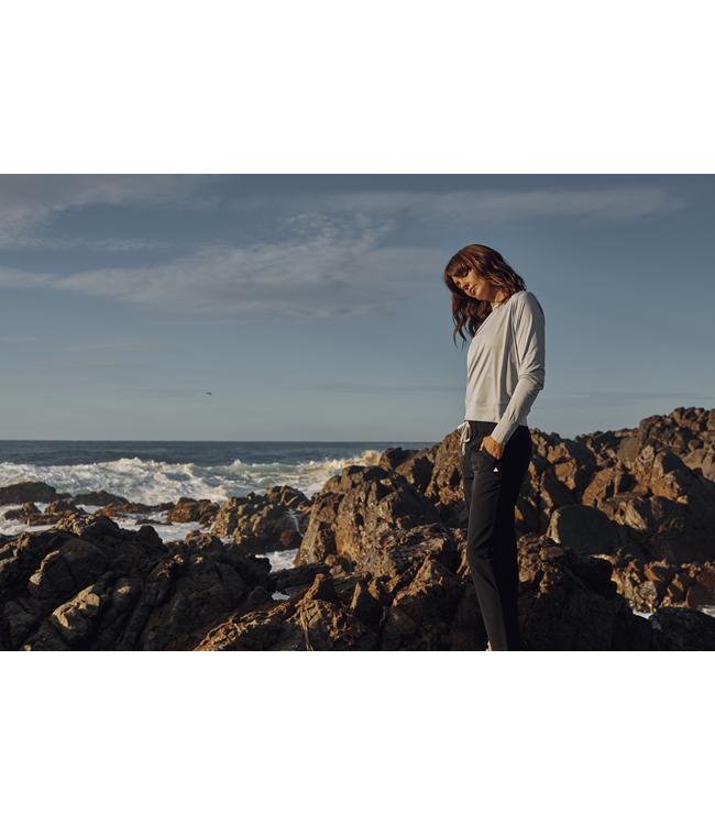 Follow Elara Sun Tee Light Grey Womens Long Sleeve worn on the water for sun protection