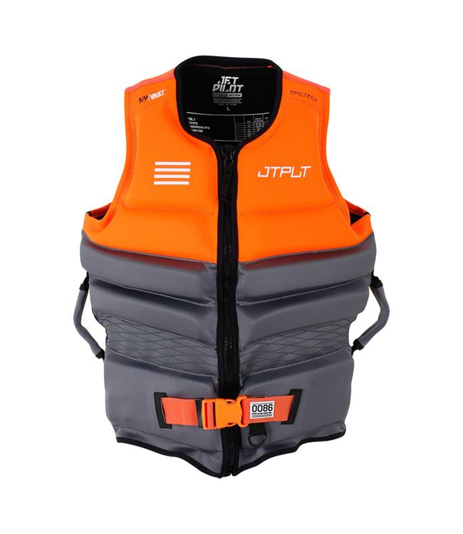 Jetpilot Vault Hyperflex Orange Mens Life Vest front view Level 50 PFD 2 certified jet ski neoprene vest