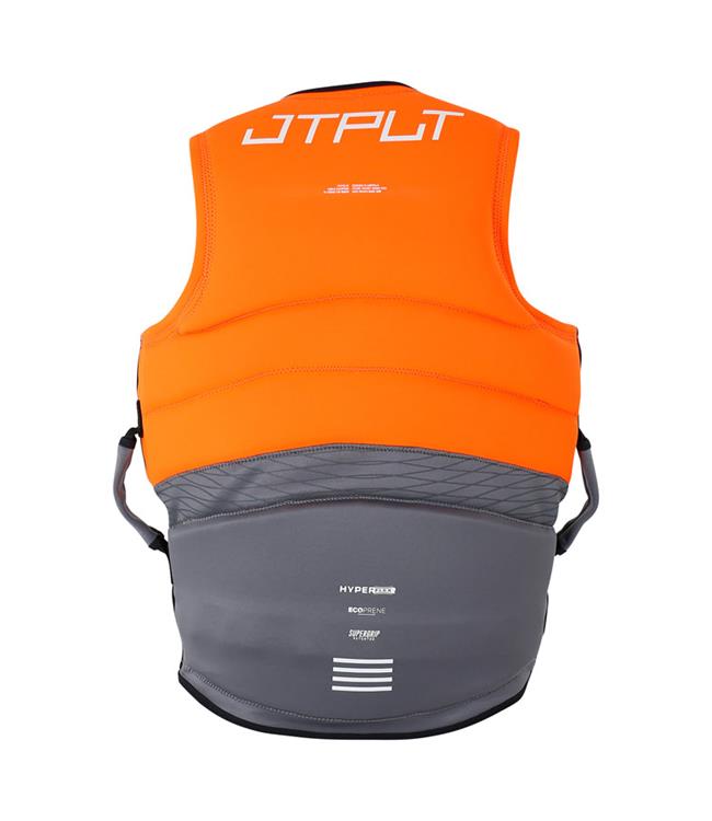 Jetpilot Vault Hyperflex Orange Mens Life Vest back view with segmented neoprene flex panels