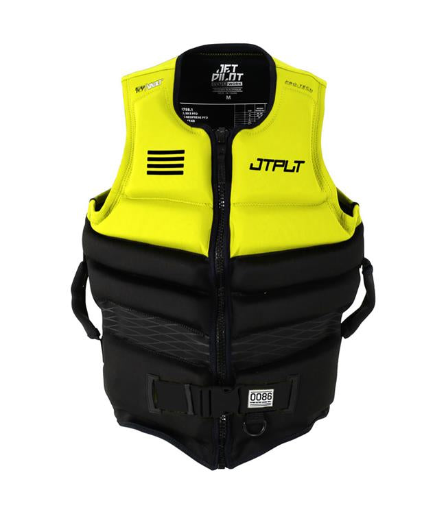 Jetpilot Vault Hyperflex Yellow Mens Life Vest front view Level 50 PFD 2 certified neoprene jet ski vest