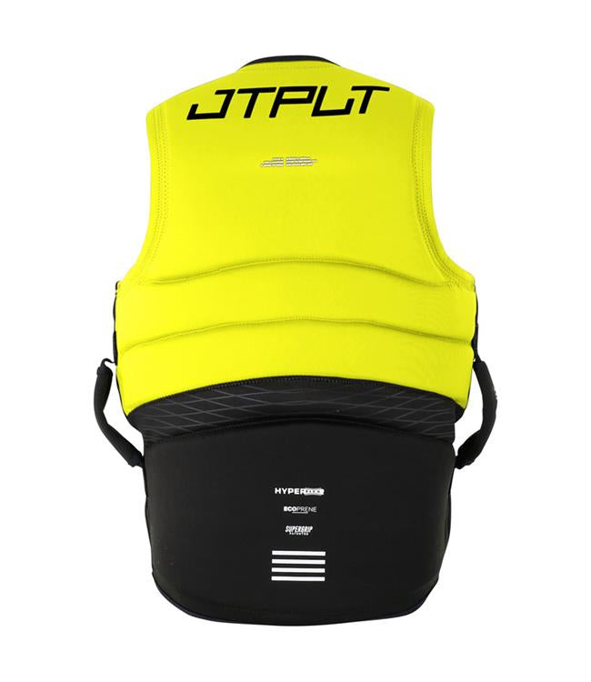 Jetpilot Vault Hyperflex Yellow Mens Life Vest back view showing segmented panel flex and side cinch