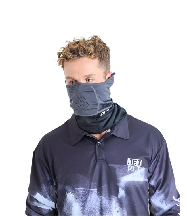 Jetpilot Venture Gaiter Black UPF 50+ half face mask front view for jet ski sun protection