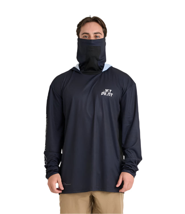 Jetpilot Venture Gaiter Pullover Black Mens hooded rashie back view showing hood and panel construction