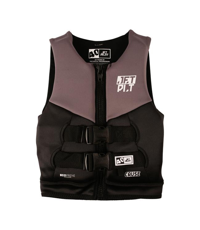 Jetpilot Cause Charcoal Youth Life Vest front view L50S PFD 3 certified Eco neoprene youth vest