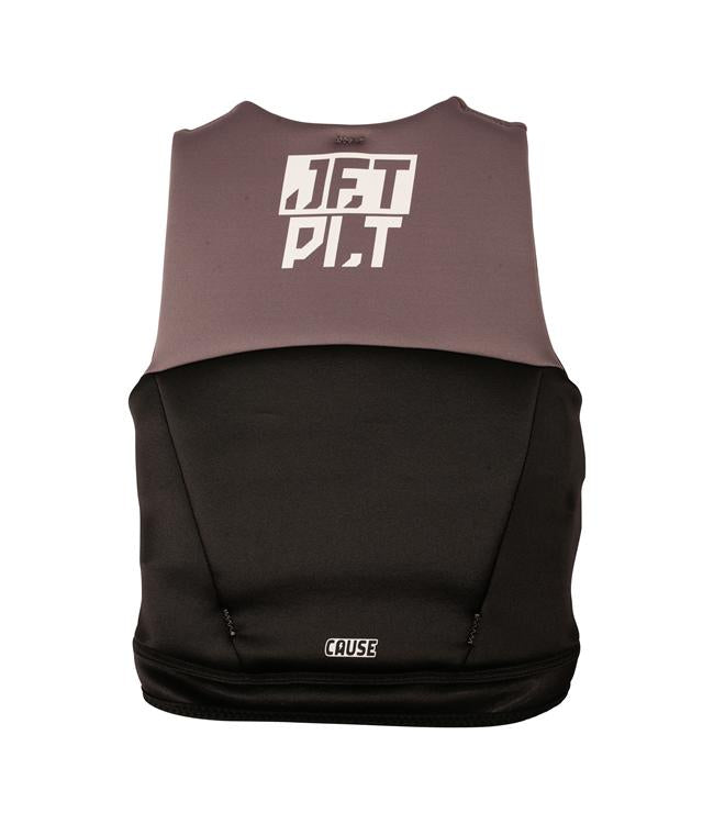 Jetpilot Cause Charcoal Youth Life Vest back view with segmented Eco neoprene panels for youth