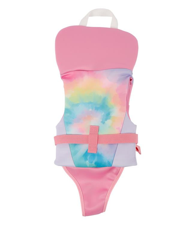 Jetpilot Cause Tie-Dye Girls Infant Life Vest back with crotch strap and head support for babies