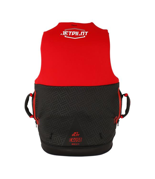 Jetpilot Cause Red Mens Life Vest side angle with segmented neoprene torso panels and side entry
