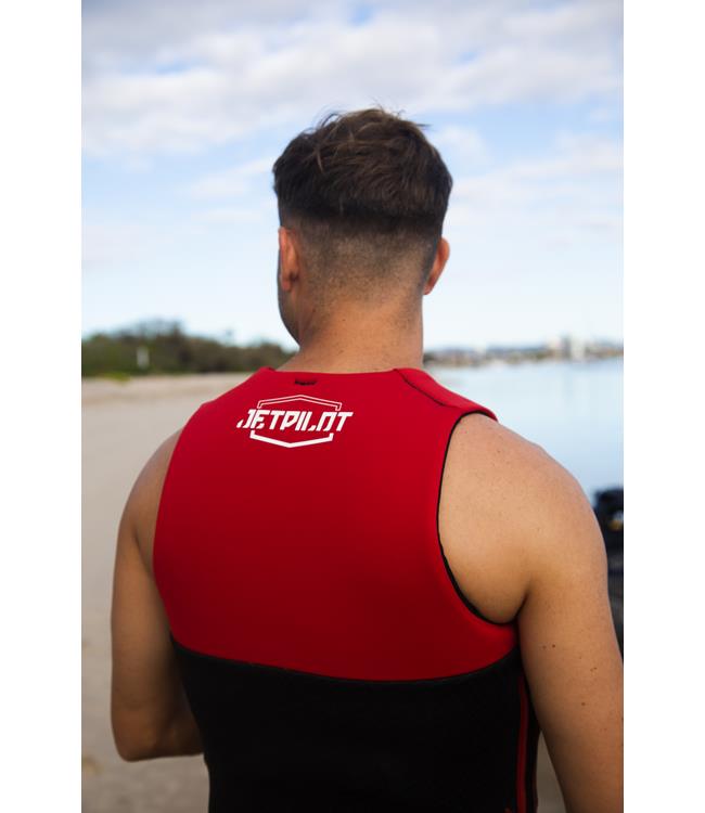 Jetpilot Cause Red Mens Life Vest close detail of S-Grip rubber shoulder for tow rope grip