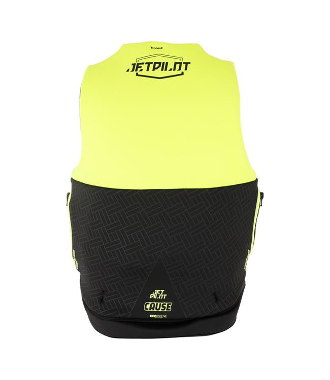 Jetpilot Cause Yellow Mens Life Vest side profile showing flex panel articulation and side entry zip