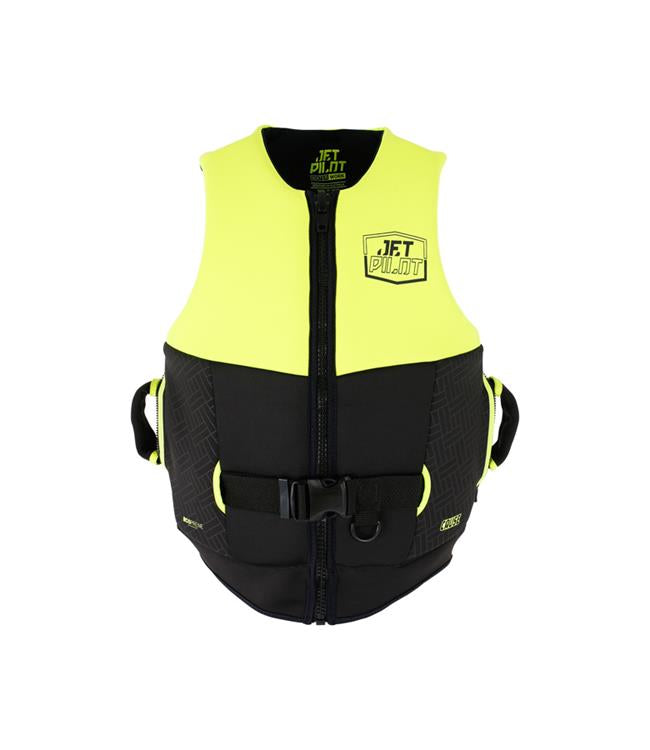 Jetpilot Cause Yellow Mens Life Vest detail of S-Grip rubber shoulder panel for tow rope traction