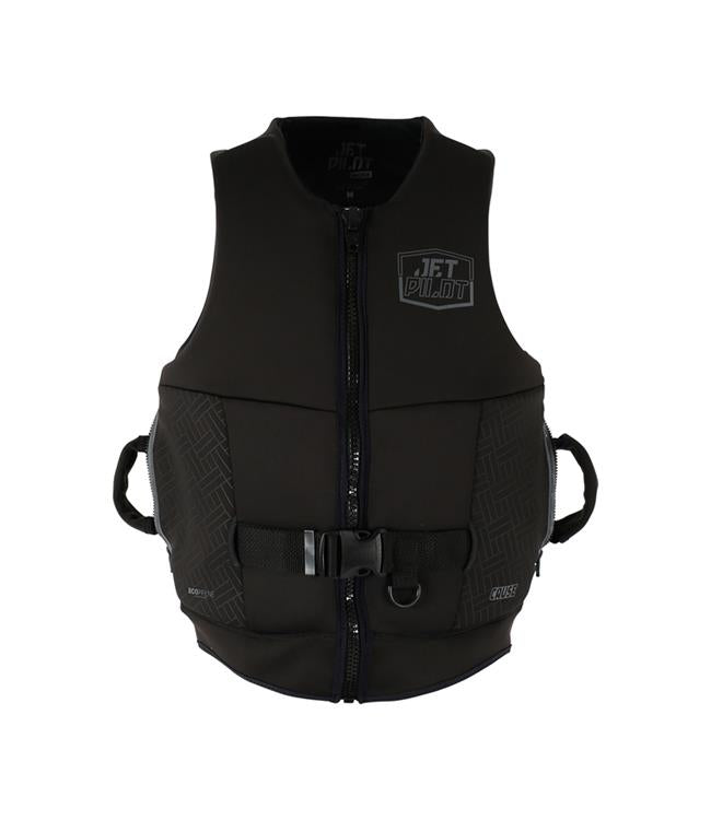 Jetpilot Cause Black Mens Life Vest back view showing S-Grip shoulder panels and segmented torso