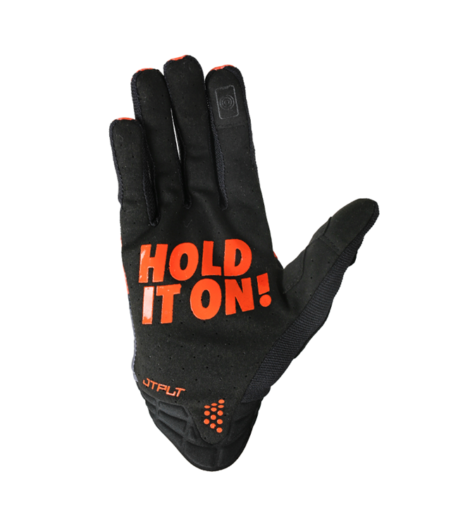 Jetpilot Vault Airlite Orange Mens Jetski Gloves palm-up view showing grip surface and stitching