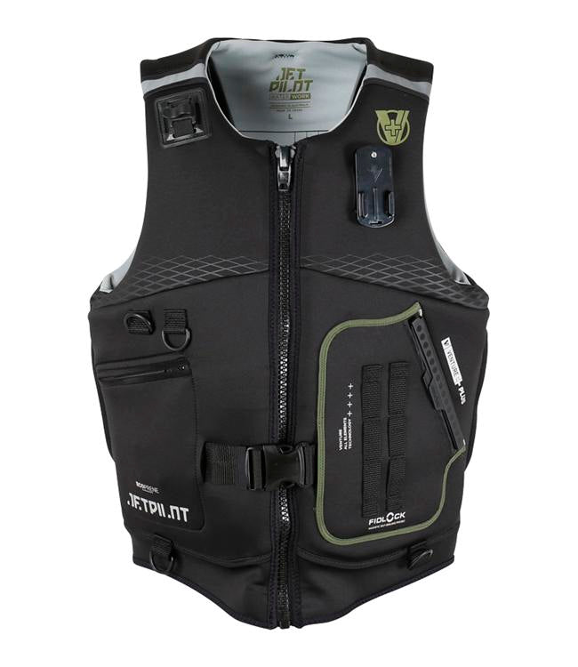 Jetpilot Venture Plus Black Mens Life Vest front view L50S PFD 3 certified neoprene tow-rated vest