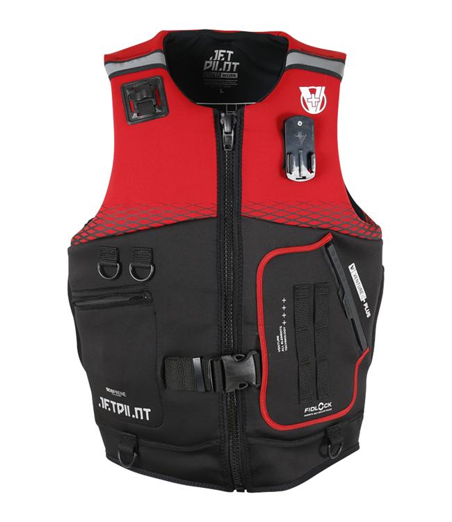 Jetpilot Venture Plus Red Mens Life Vest alternate front angle showing storage pocket placement