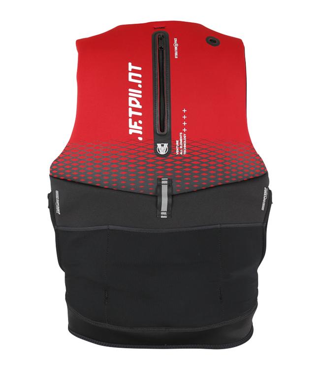 Jetpilot Venture Plus Red Mens Life Vest back view with reflective panel and segmented neoprene