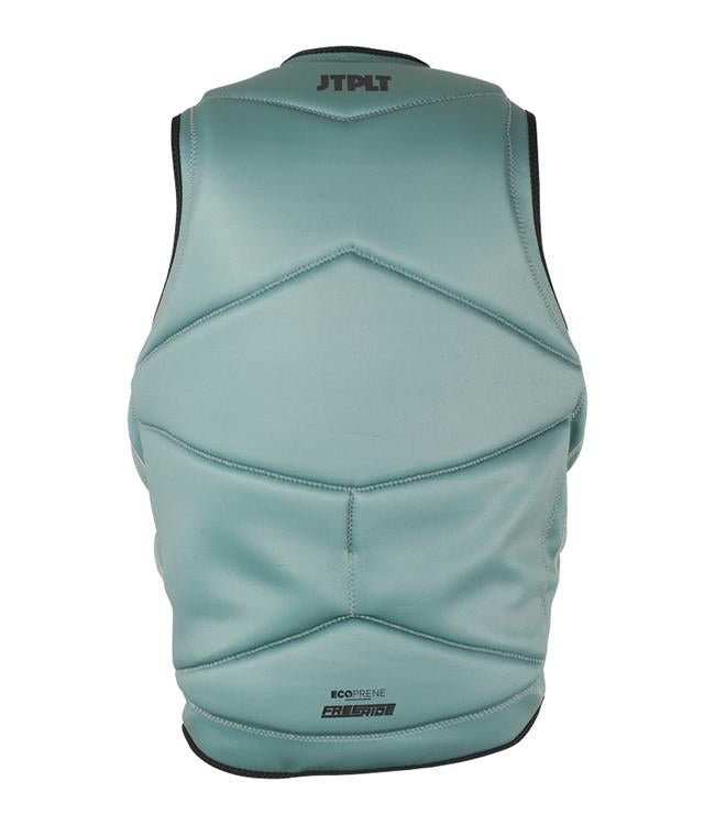Jetpilot Freeride Sage Mens Life Vest back view with precision-cut Ecoprene panels for wake riding