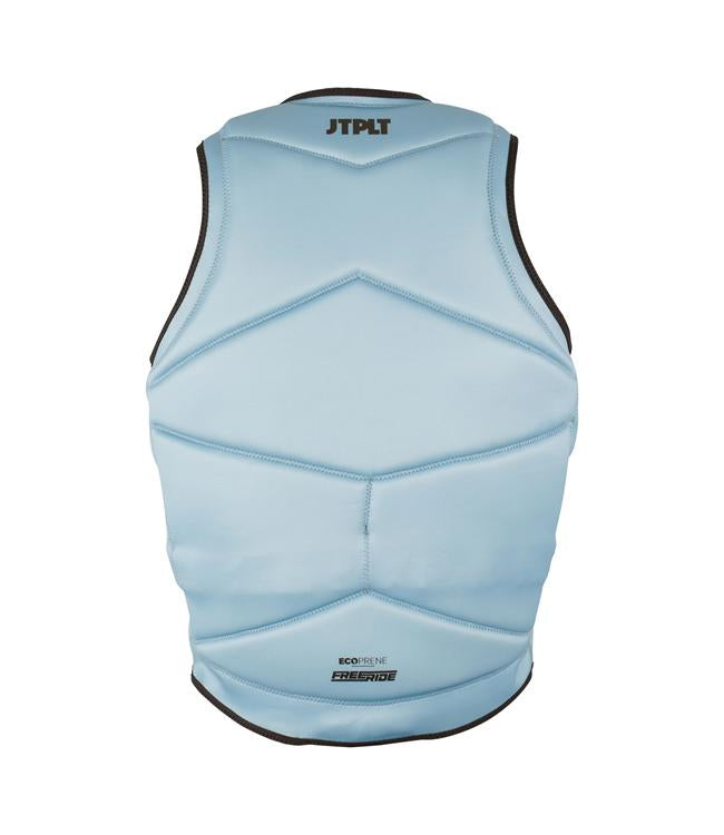 Jetpilot Freeride Steel Blue Mens Life Vest back view with precision-cut Ecoprene panels for wake