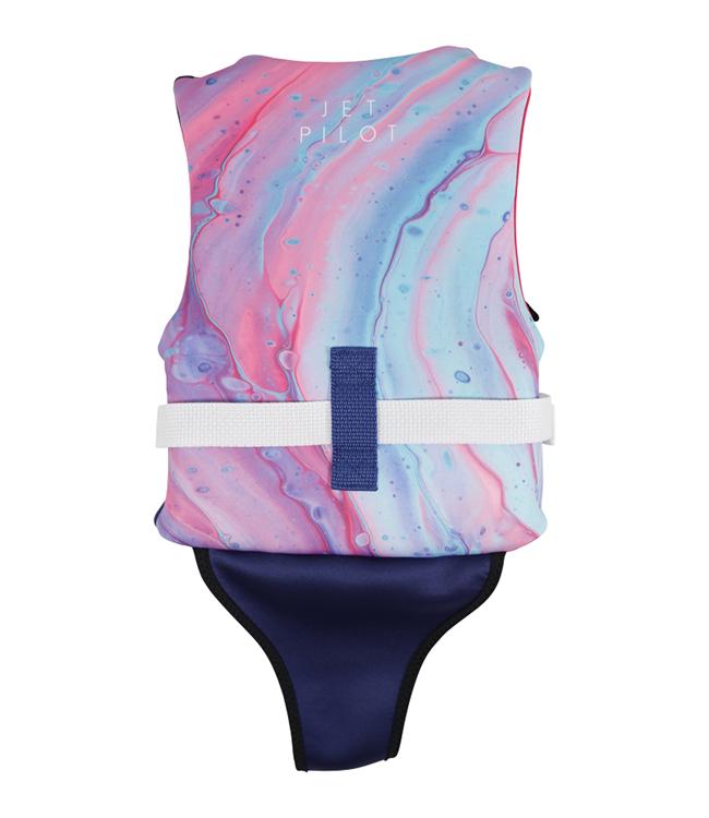 Jetpilot Cause Fairy Floss Infant Life Vest back view with crotch strap for secure infant fit