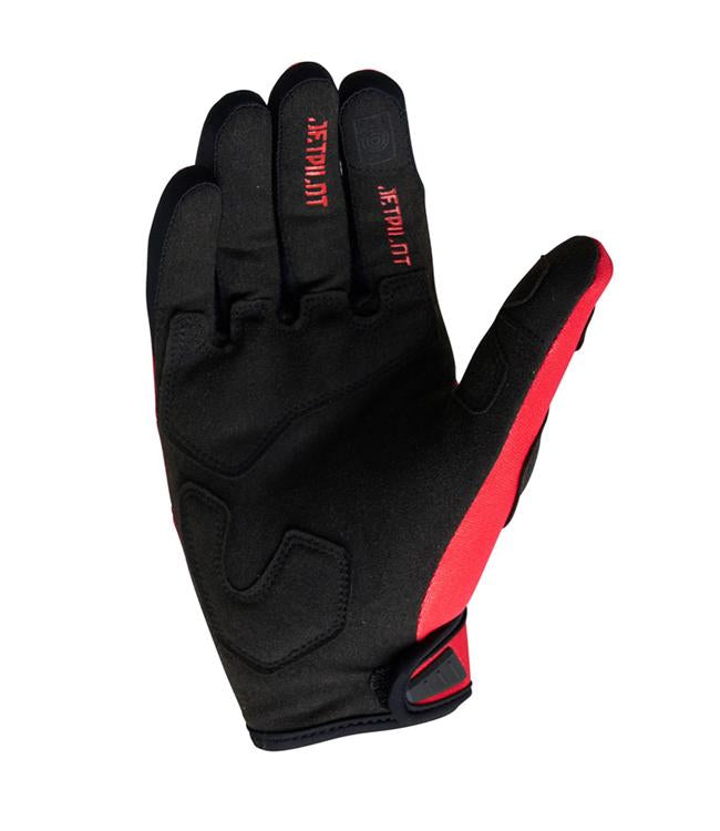 Jetpilot Vault Race Red Mens Jetski Gloves side angle showing wrist closure and brand stamp