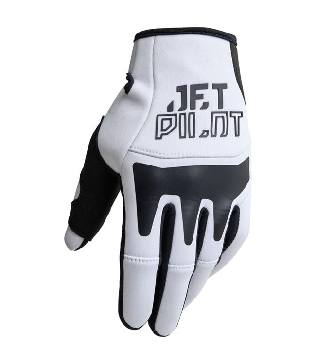 Jetpilot Vault Race White Mens Jetski Gloves palm-up view showing grip pattern and finger stitching