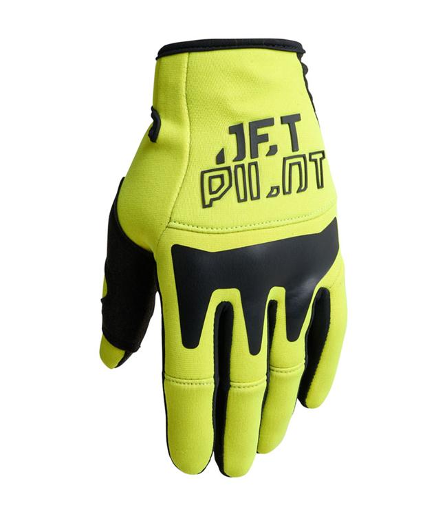 Jetpilot Vault Race Yellow Mens Jetski Gloves palm-up view showing grip pattern and finger stitching