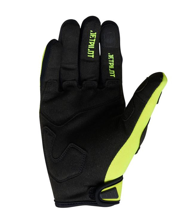 Jetpilot Vault Race Yellow Mens Jetski Gloves side angle showing wrist closure and brand stamp
