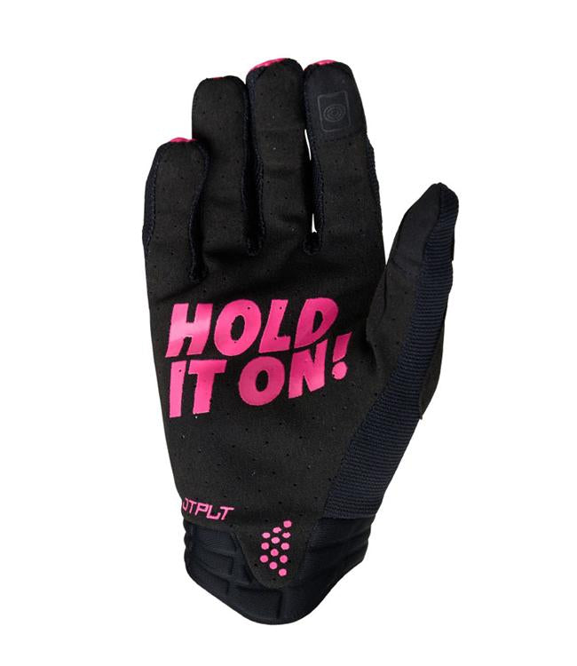 Jetpilot Vault Airlite Pink Womens Jetski Gloves palm-up view showing grip pattern and cuff