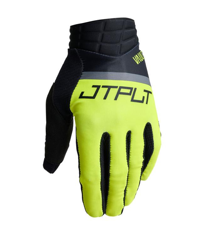 Jetpilot Vault Airlite Yellow Mens Jetski Gloves palm-up view showing grip surface and stitching
