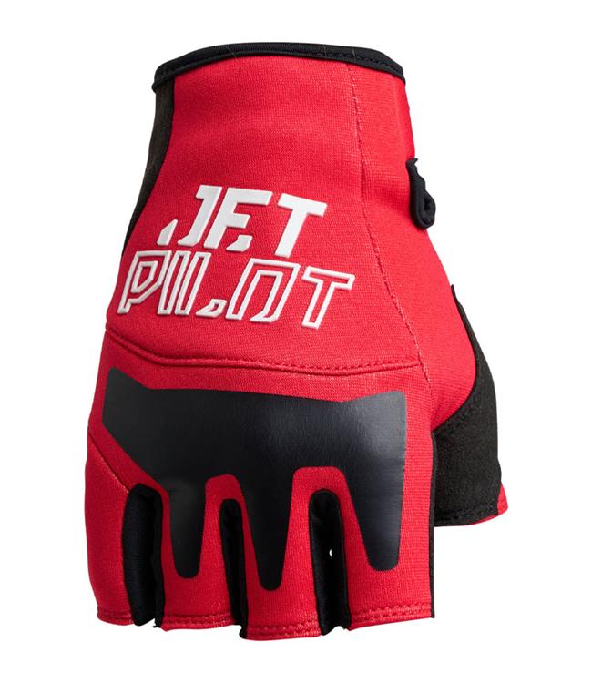 Jetpilot Vault Short Finger Race Red Mens Jetski Gloves back-of-hand view showing open fingertip cut-outs
