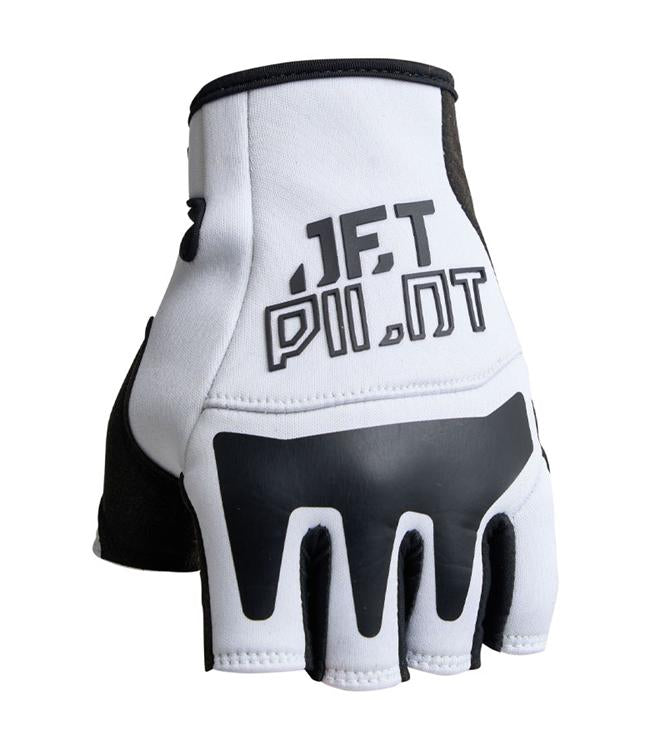 Jetpilot Vault Short Finger Race White Mens Jetski Gloves palm-up view showing grip and finger cut-outs