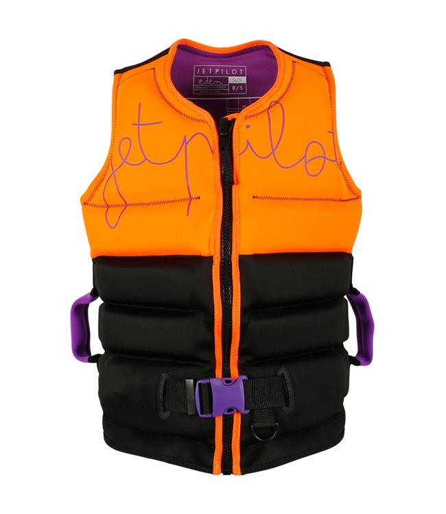 Jetpilot Eden Orange Ladies PWC Life Vest front view Level 50 PFD 2 certified neoprene womens vest
