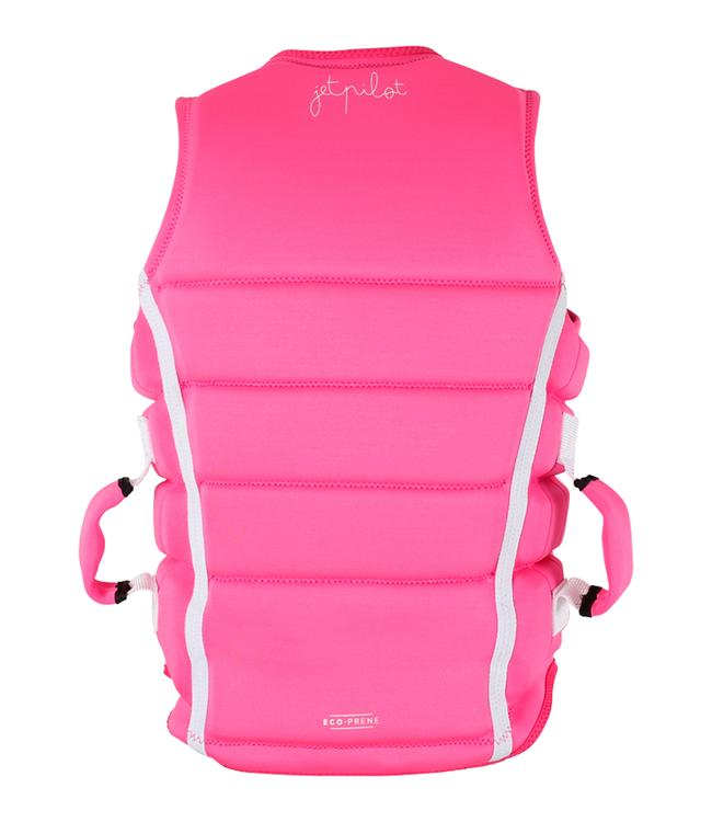 Jetpilot Eden Pink Ladies PWC Life Vest back view with sculpted female fit segmented panels