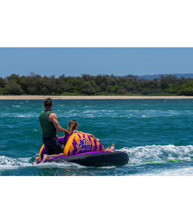 Jetpilot Chaser Single Rider Ski Tube alternate lifestyle angle on the water with rider