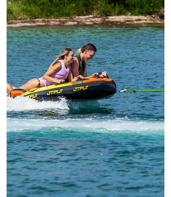 Jetpilot Speedster 3 Person Ski Tube lifestyle shot showing tube in motion behind boat